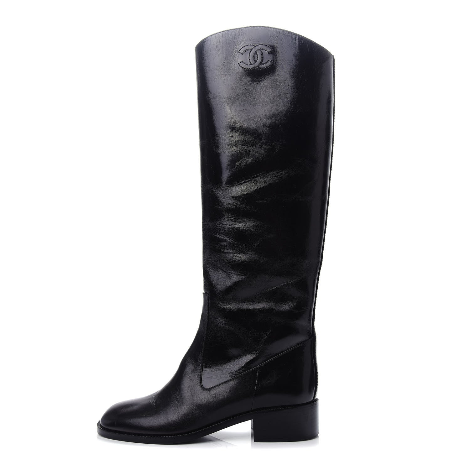 Chanel Glazed Calfskin CC High Boots 35 Black 1 of 10