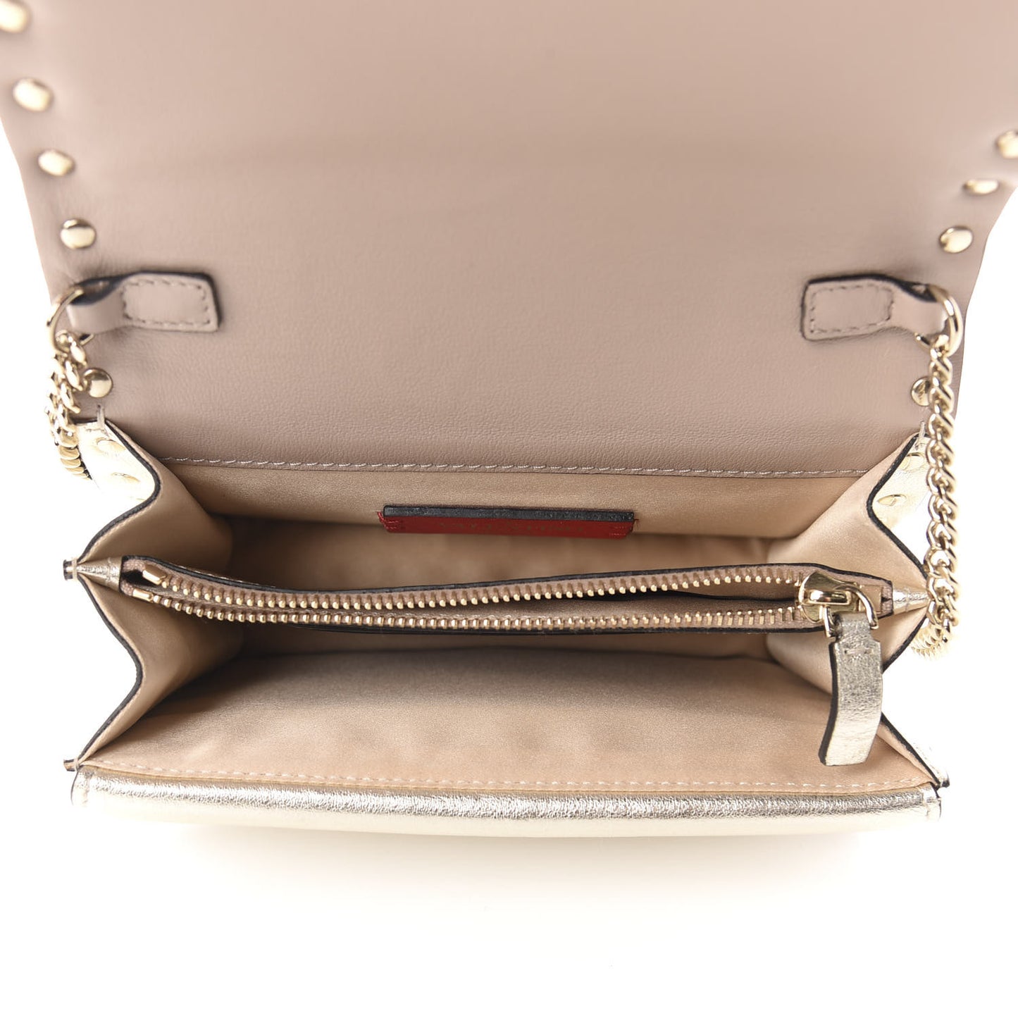 Metallic Calfskin Rockstud Wallet on Chain Gold