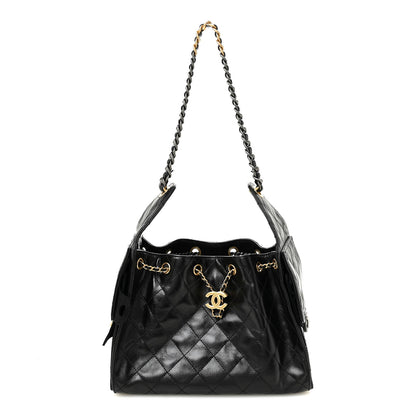 Chanel Shiny Crumpled Calfskin Quilted Small Chanel 25 Handbag Black 1 of 11