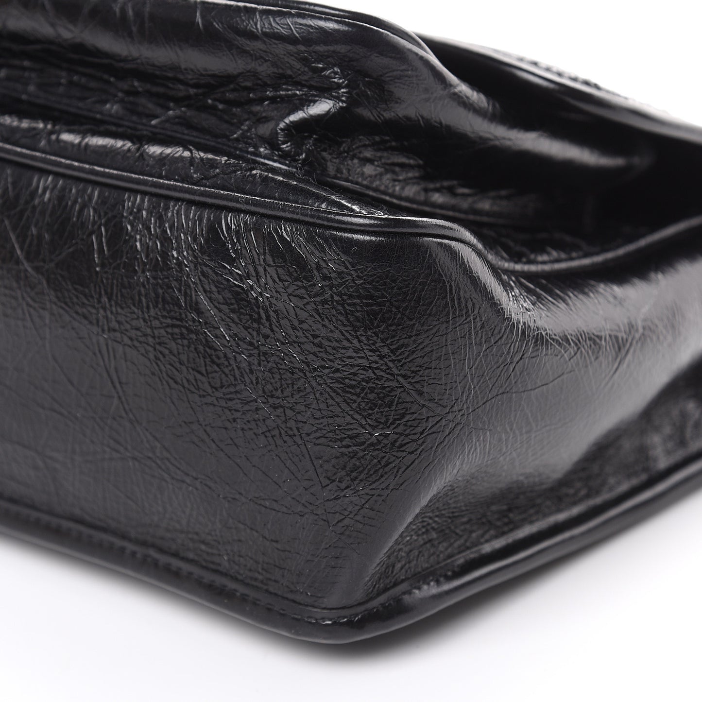 Crinkled Calfskin Matelasse Monogram Medium Niki Chain Satchel Black