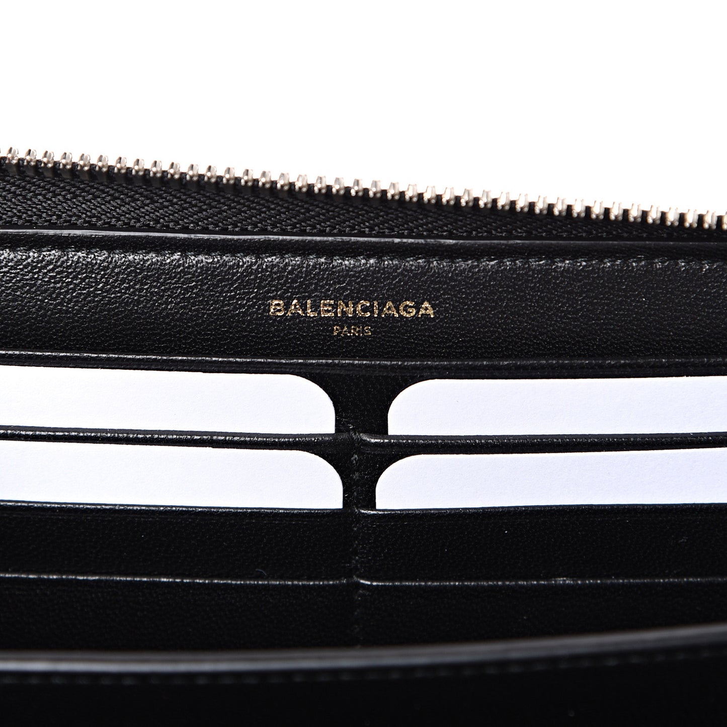 Striped Calfskin Essential Continental Zip Around Wallet Black