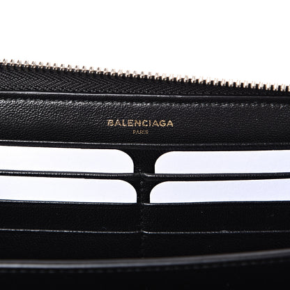 Balenciaga Striped Calfskin Essential Continental Zip Around Wallet Black 5 of 7