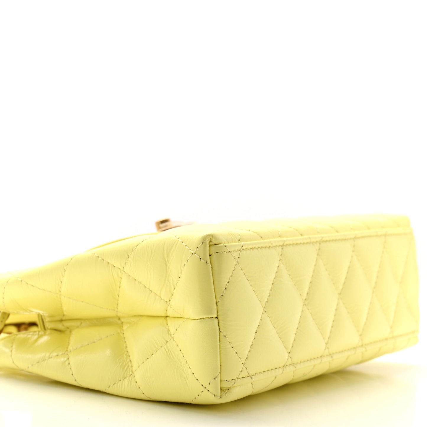 Shiny Aged Calfskin Quilted Nano Kelly Shopper Light Yellow