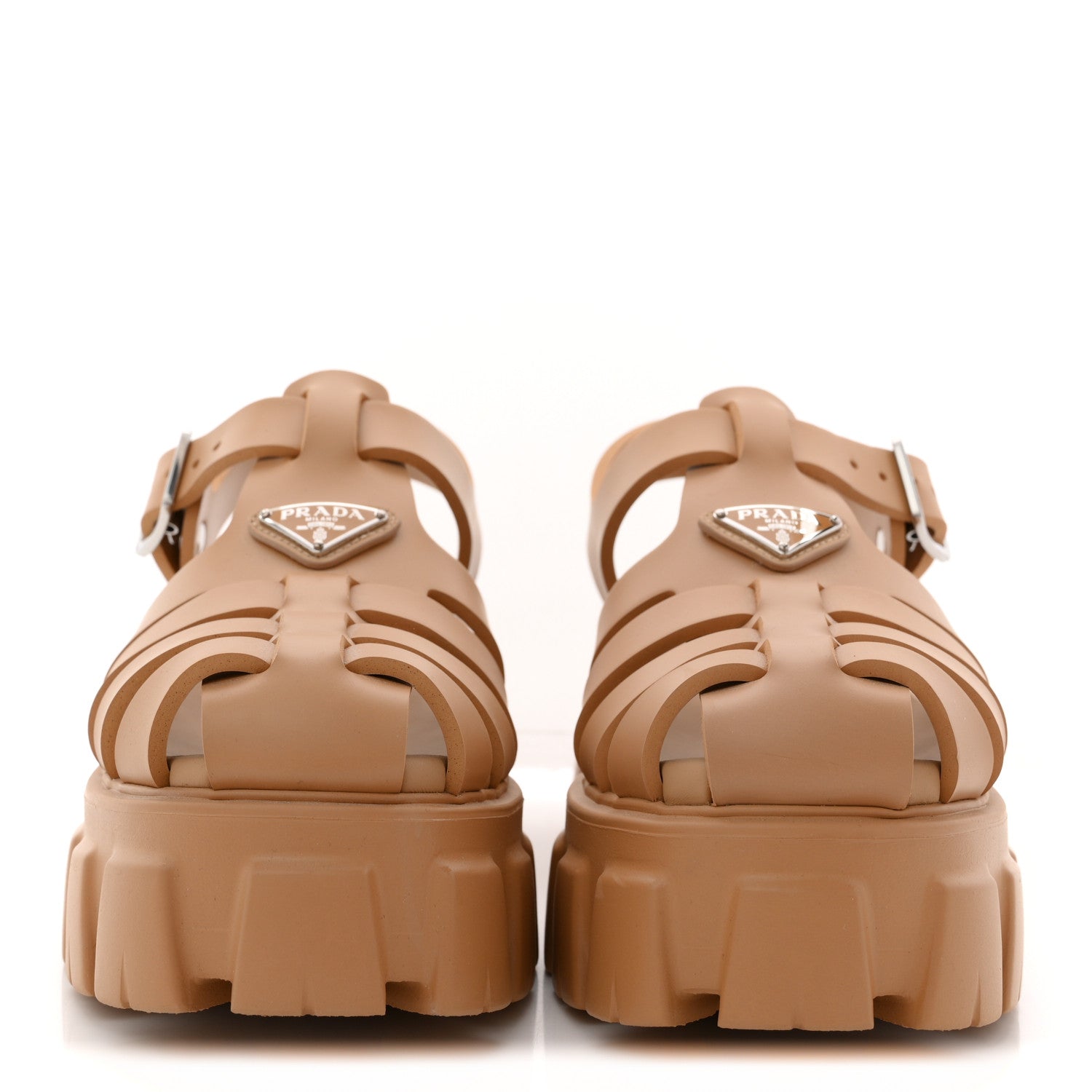 Prada Foam Rubber Metal Triangle Logo Monolith 55mm Cage Sandals
