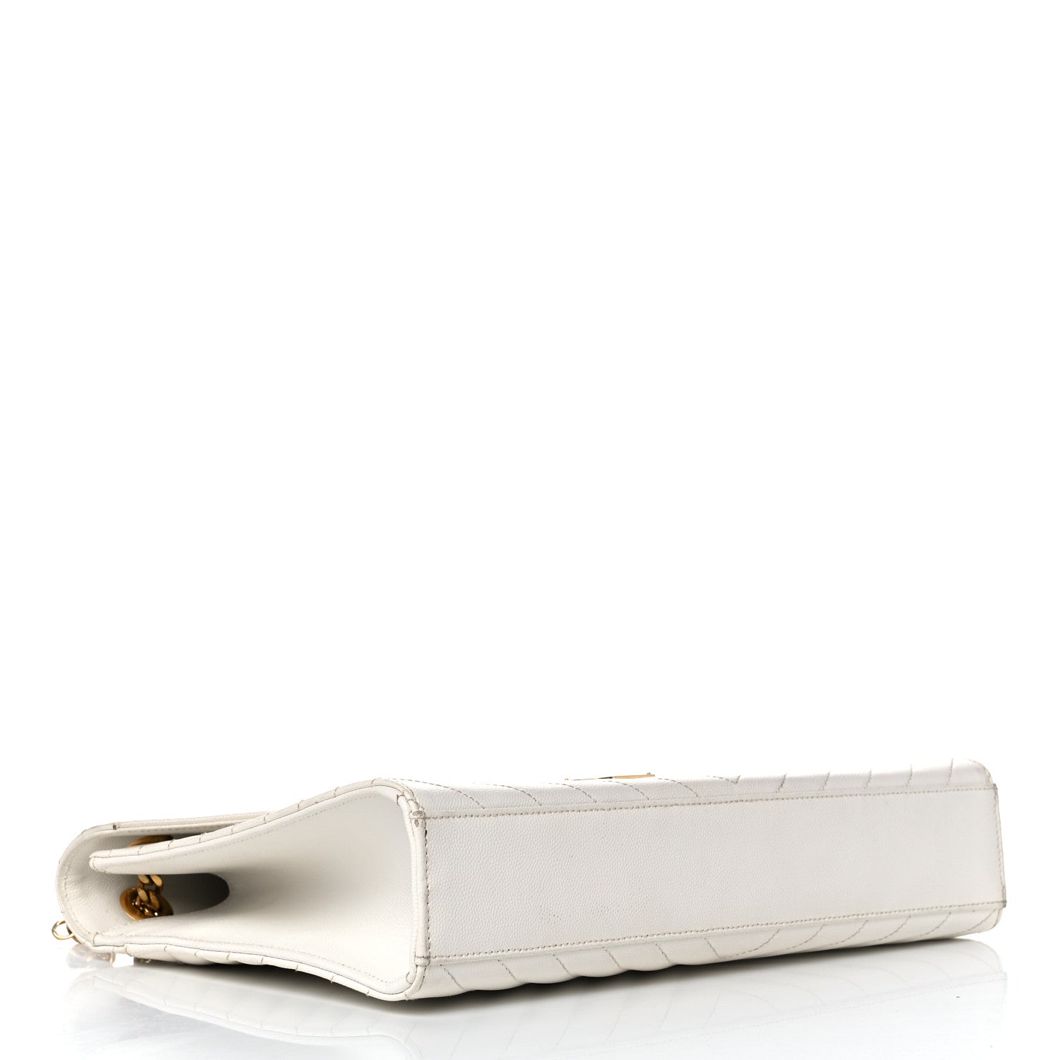 Saint Laurent Grain De Poudre Matelasse Chevron Large Monogram Satchel White 4 of 17