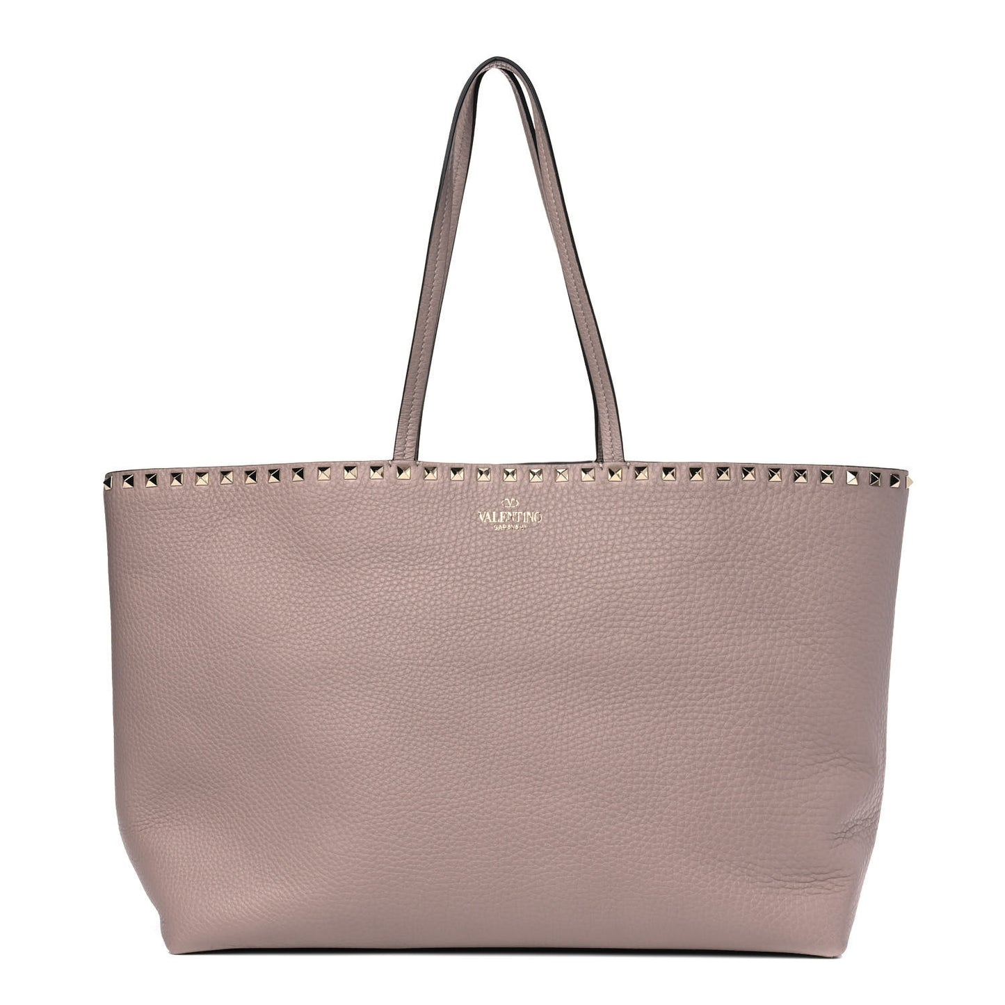 Grained Calfskin Rockstud Shoulder Tote Poudre