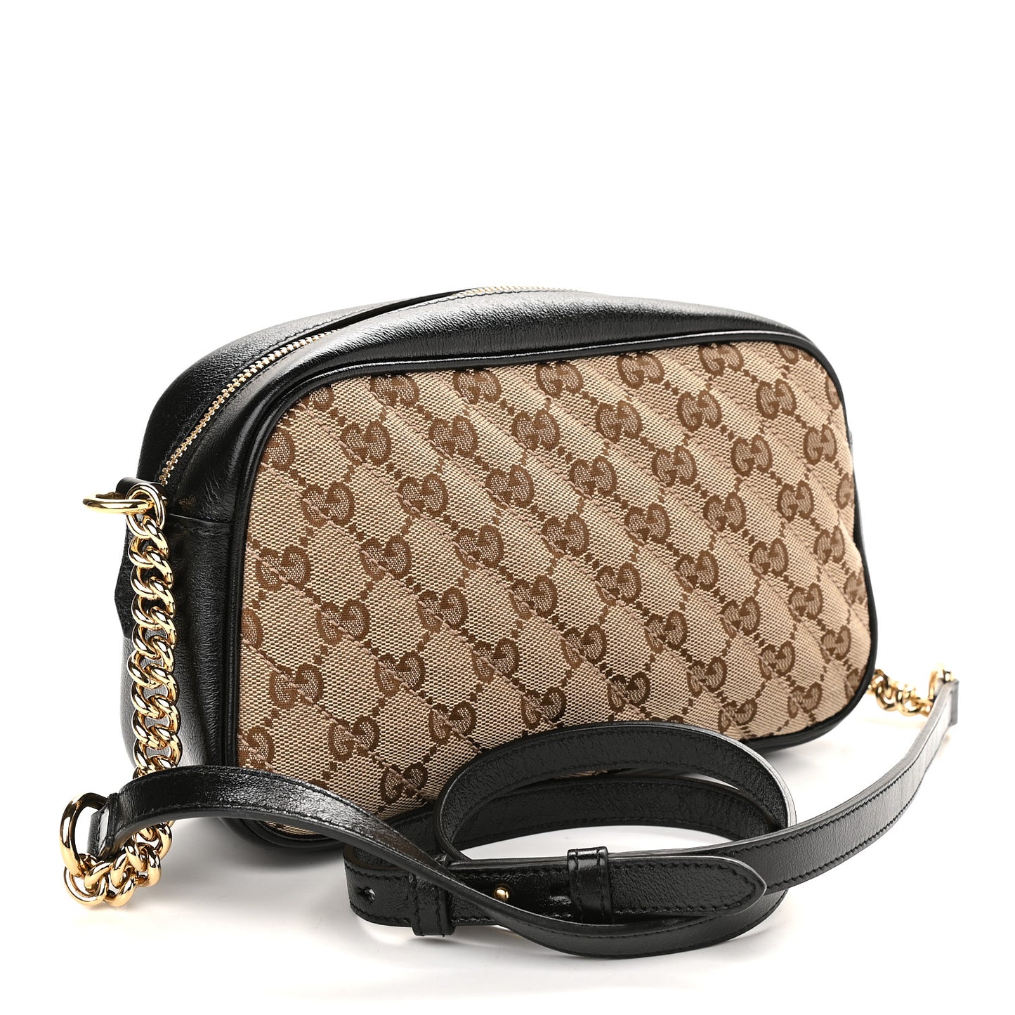 Monogram Matelasse Diagonal Small GG Marmont Chain Shoulder Bag Beige Black
