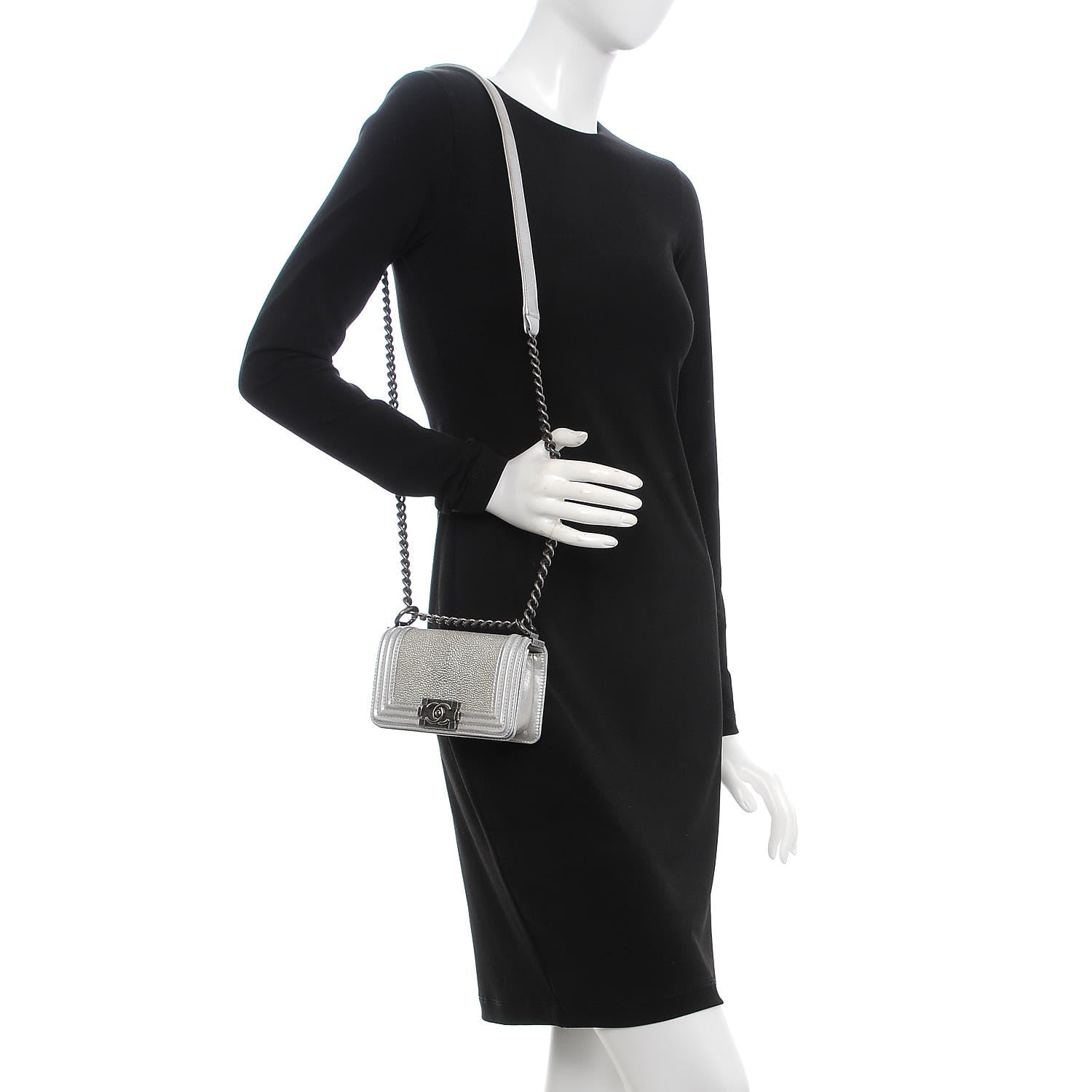 Chanel Metallic Galuchat Stingray Mini Boy Flap Silver 2 of 8