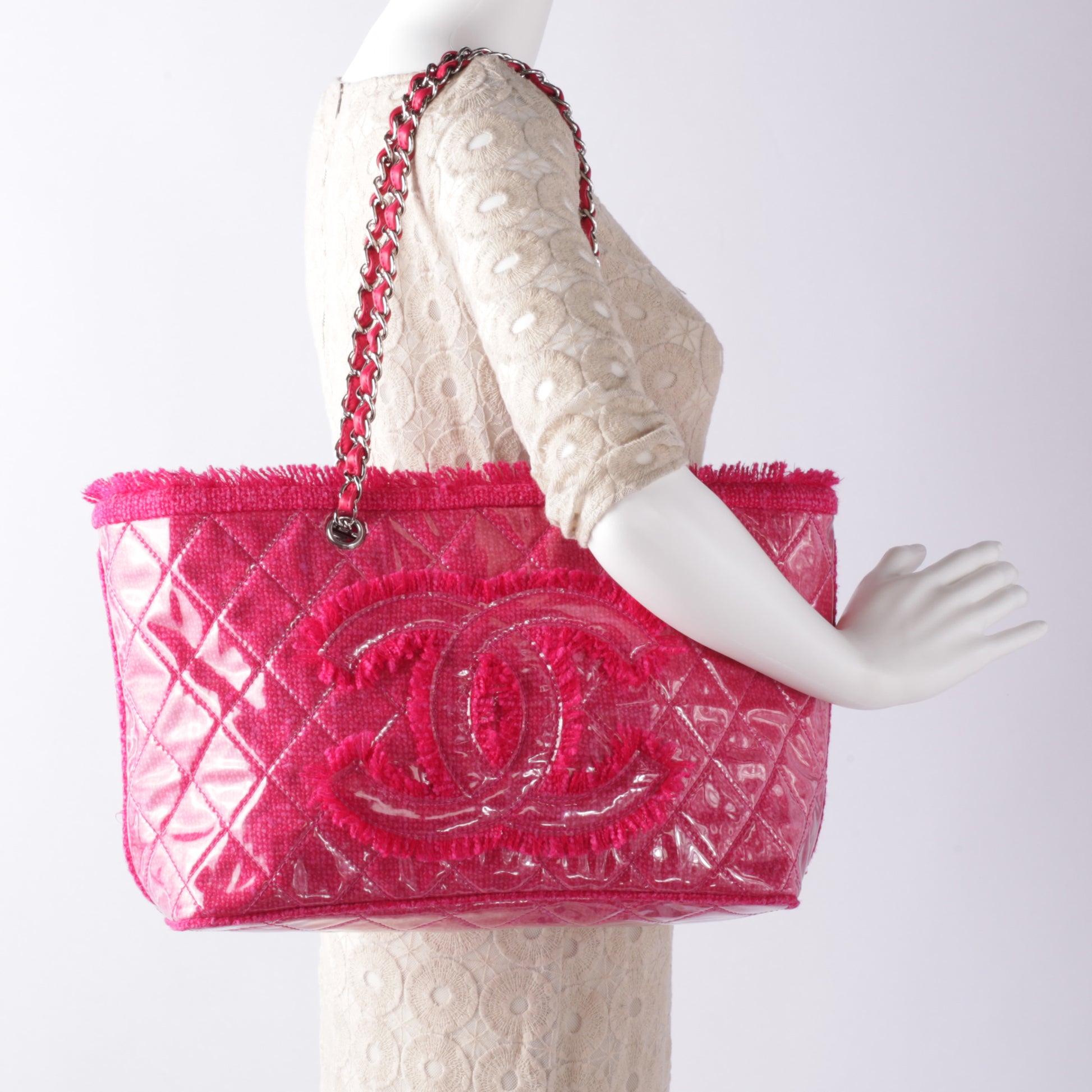 Chanel Vinyl Quilted Funny Tweed Tote Fuchsia 2 of 10