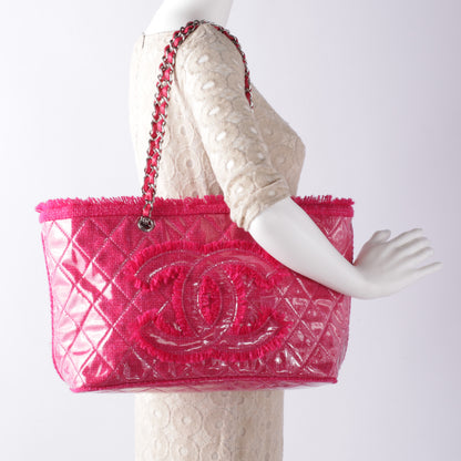 Chanel Vinyl Quilted Funny Tweed Tote Fuchsia 2 of 10