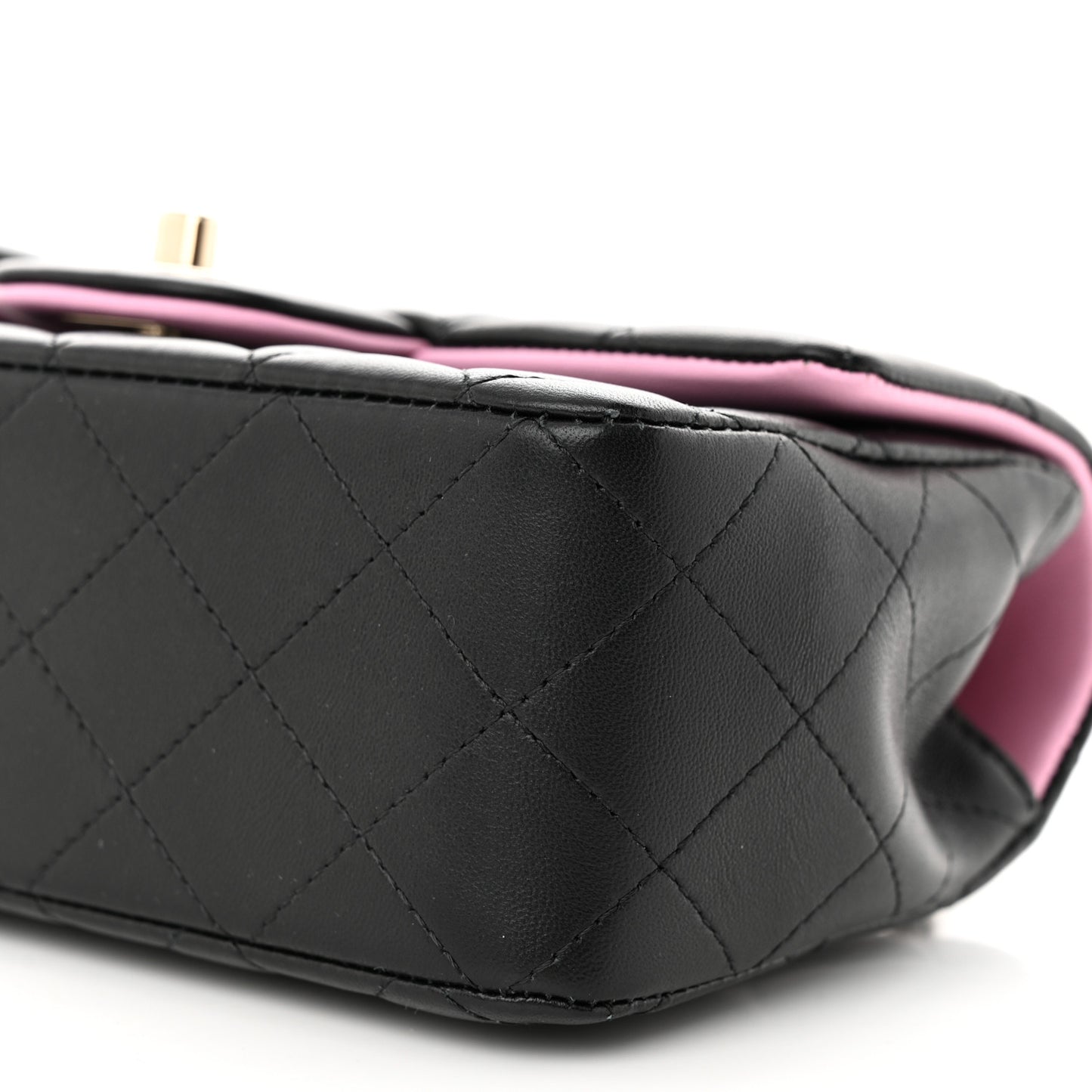 Lambskin Quilted Bi-Color Mini Top Handle Rectangular Flap Black Lilac