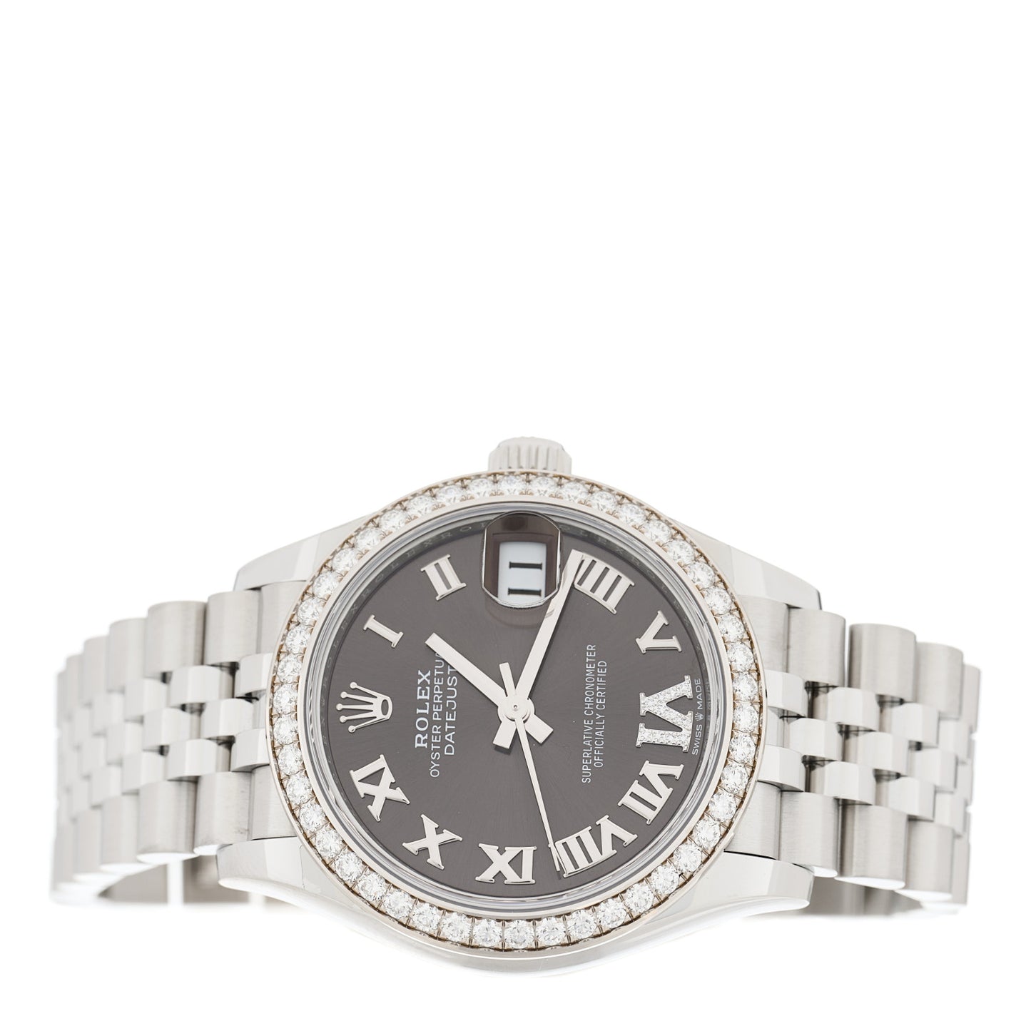 Stainless Steel 18K White Gold Diamond 31mm Oyster Perpetual Datejust Watch Dark Grey Roman 278384RBR