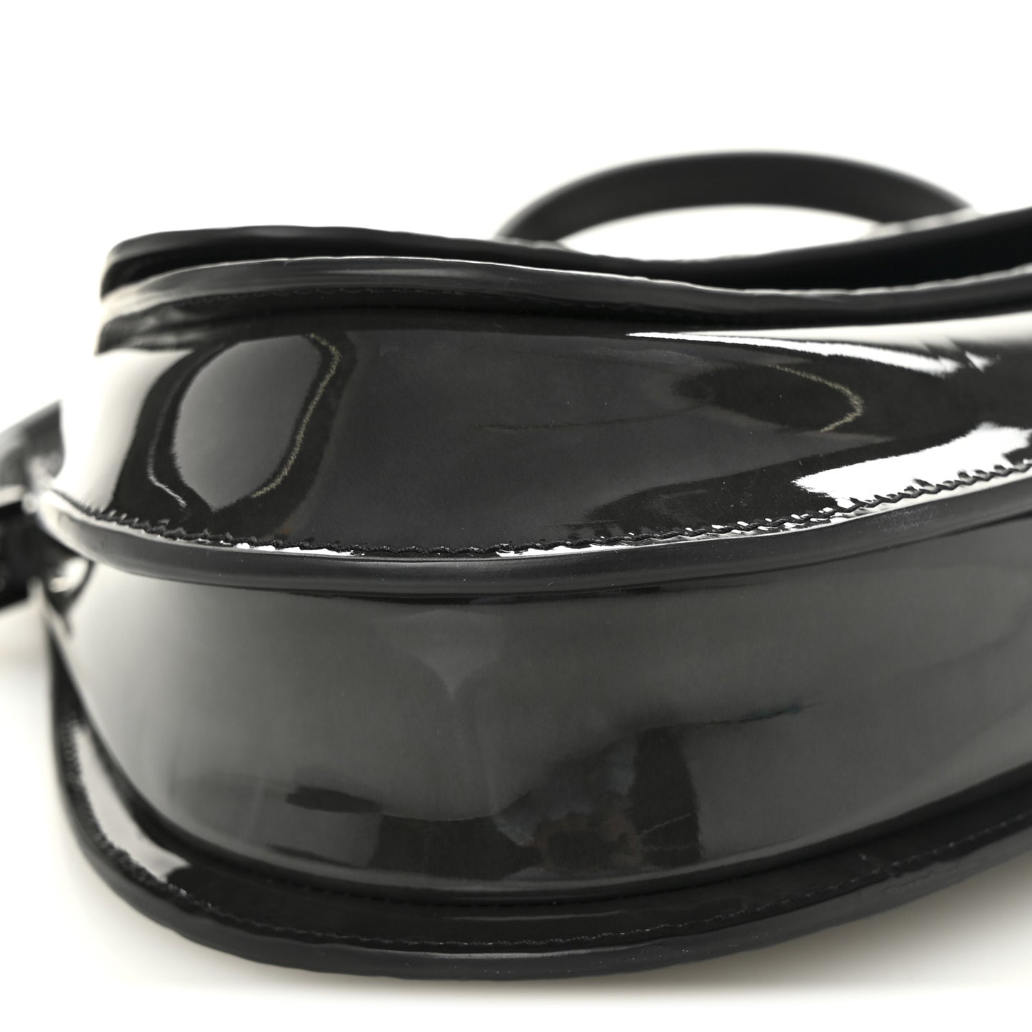 Patent Oblique Embossed Saddle Boxy Bag Black