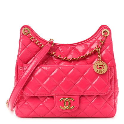 Chanel Shiny Crumpled Calfskin Quilted Wavy CC Hobo Fuchsia 1 of 10