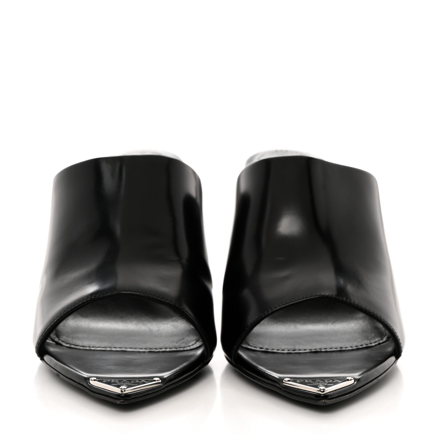 Prada Spazzolato Metal Triangle Logo 75mm Slide Sandals 36.5 Black 2 of 9