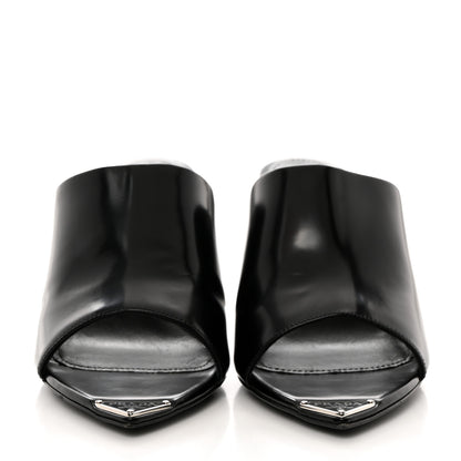 Prada Spazzolato Metal Triangle Logo 75mm Slide Sandals 36.5 Black 2 of 9