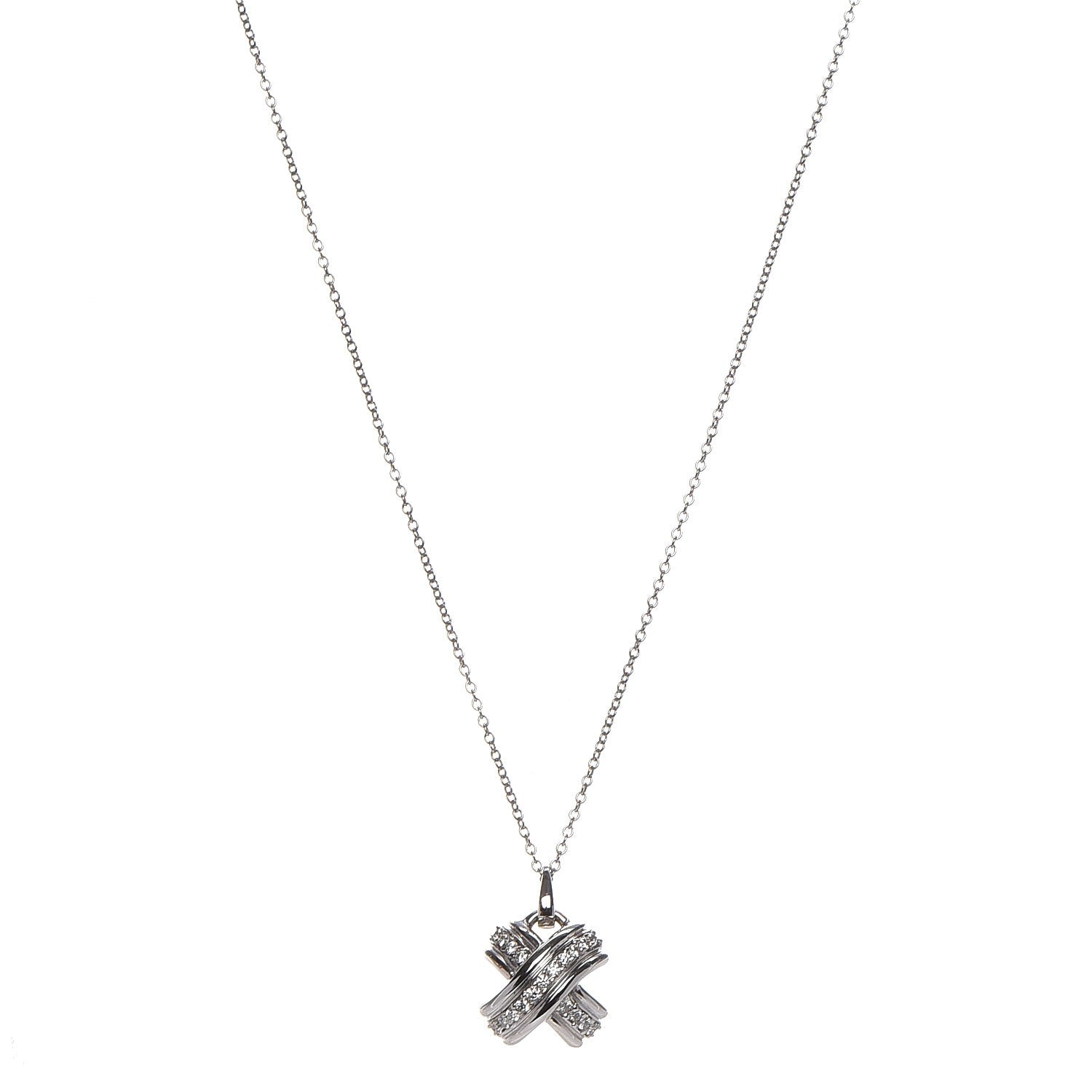 Tiffany 18K White Gold Diamond Signature X Pendant Necklace 1 of 7