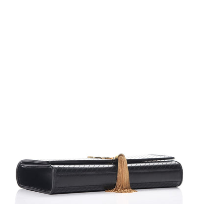 Saint Laurent Calfskin Patterned Cassandre Tassel Clutch Black 4 of 6