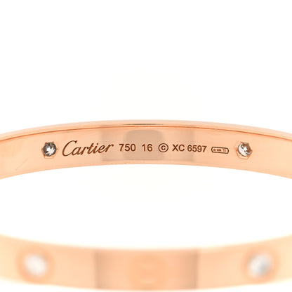 Cartier 18K Pink Gold 4 Diamond LOVE Bracelet 16 3 of 6