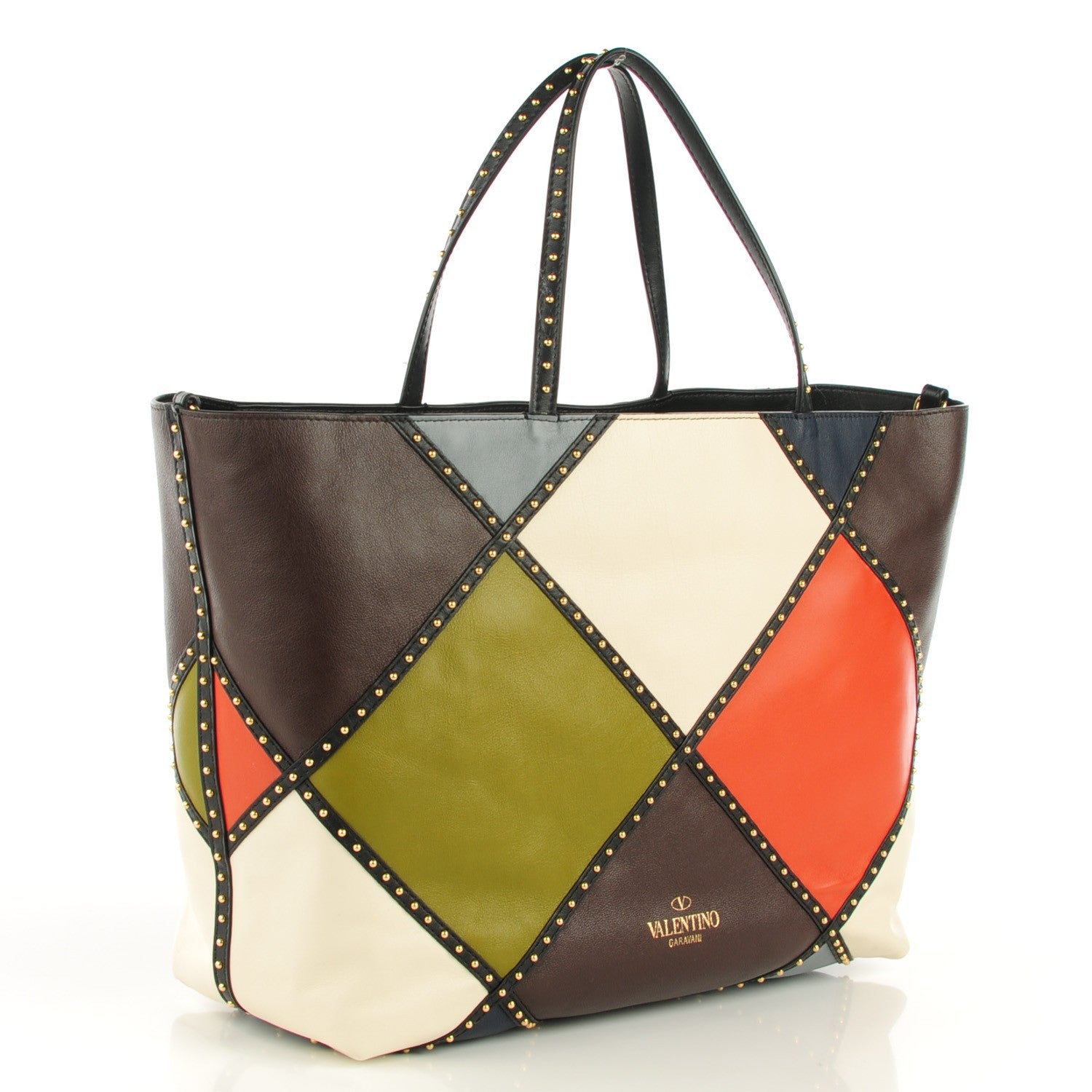Valentino Garavani Calfskin Studded Colorblock Patchwork Tote 3 of 8