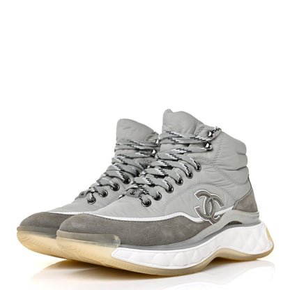 Chanel Fabric Suede Womens CC Sneakers 38 Grey 3 of 8