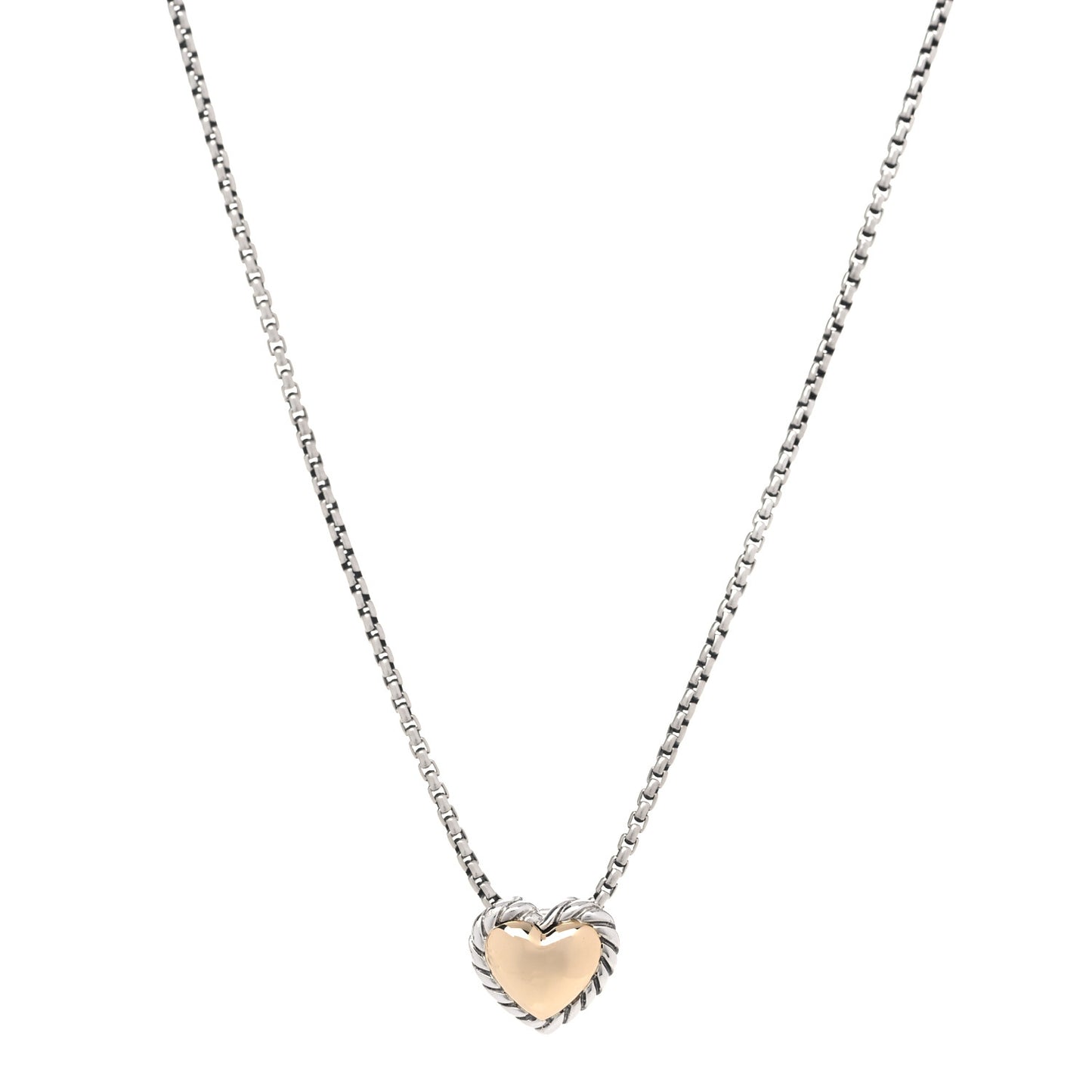 Sterling Silver 18K Yellow Gold Cable Cookie Heart Pendant Necklace