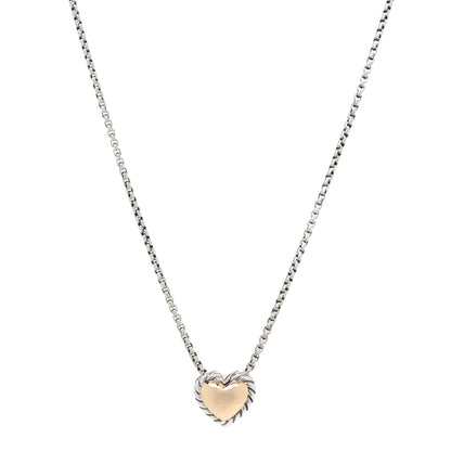David Yurman Sterling Silver 18K Yellow Gold Cable Cookie Heart Pendant Necklace 1 of 6