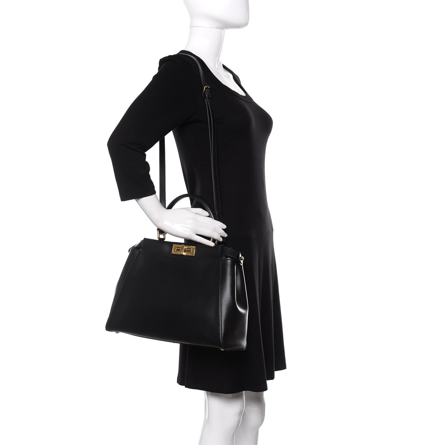 Fendi Vitello Morgan Shiny Nappa Medium Peekaboo Iconic Satchel Black Rosa Plaster 2 of 9