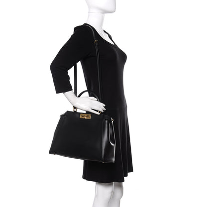 Fendi Vitello Morgan Shiny Nappa Medium Peekaboo Iconic Satchel Black Rosa Plaster 2 of 9