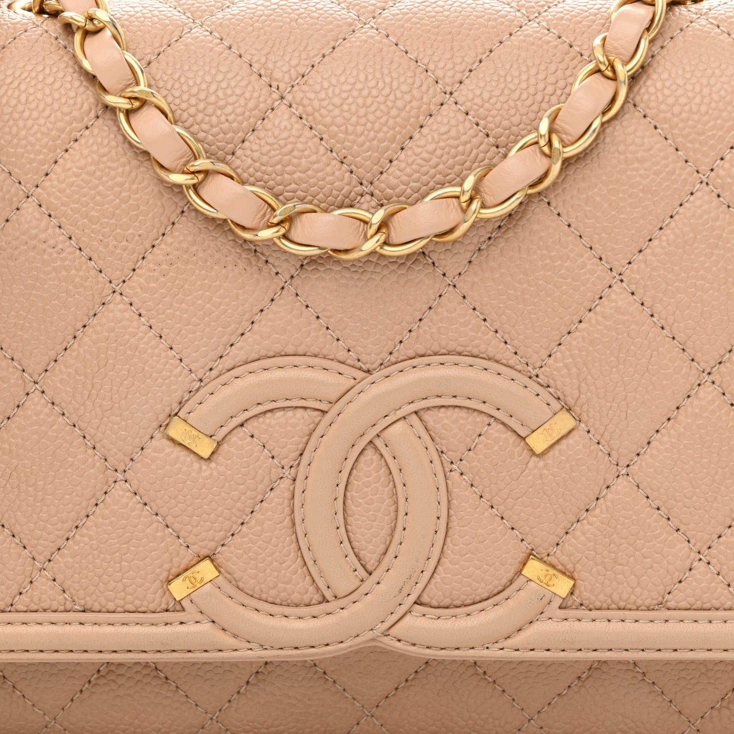 Chanel Caviar Quilted Medium CC Filigree Flap Beige 8 of 13