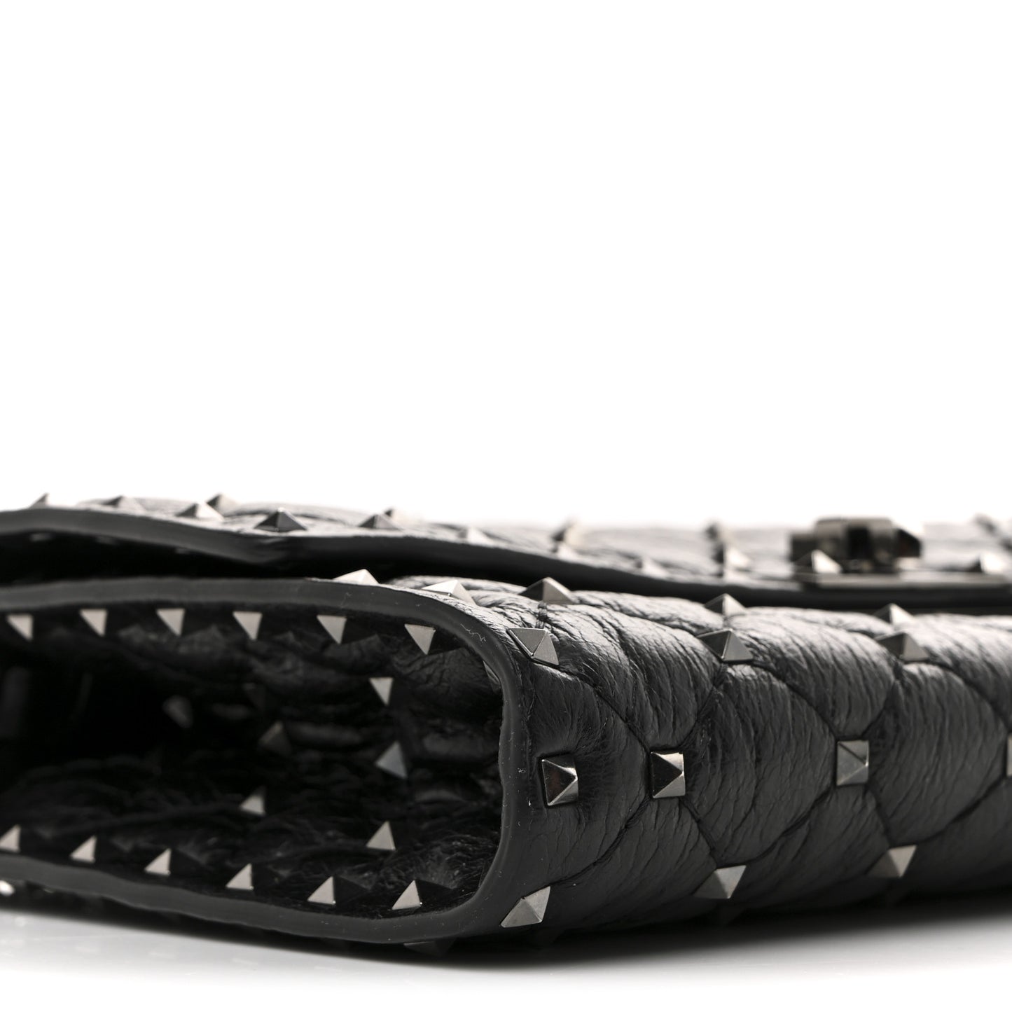 Craquele Nappa Rockstud Spike Wallet on Chain Black