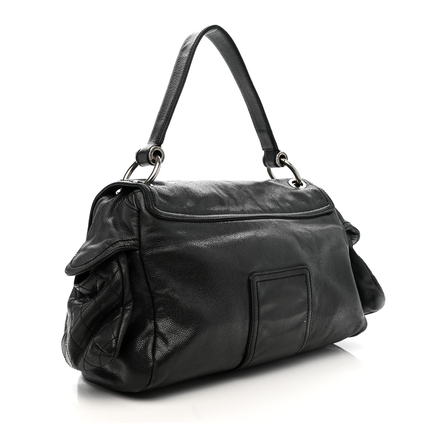 Glazed Caviar Large Coco Rider Flap Hobo Black