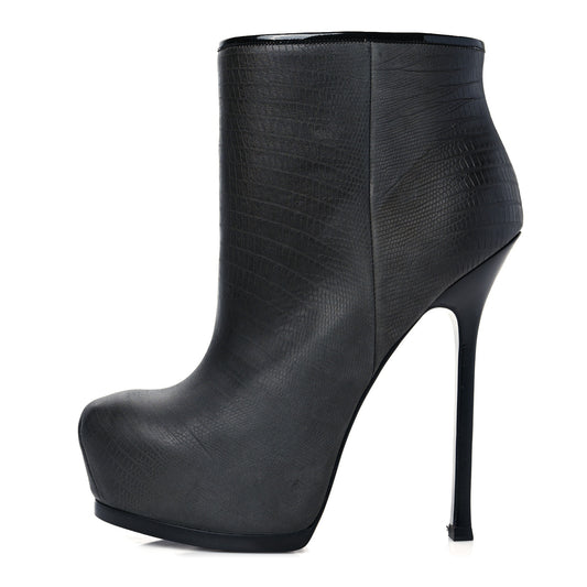 Calfskin Lizard Embossed Tribtoo 105 Platform Booties 38 Black