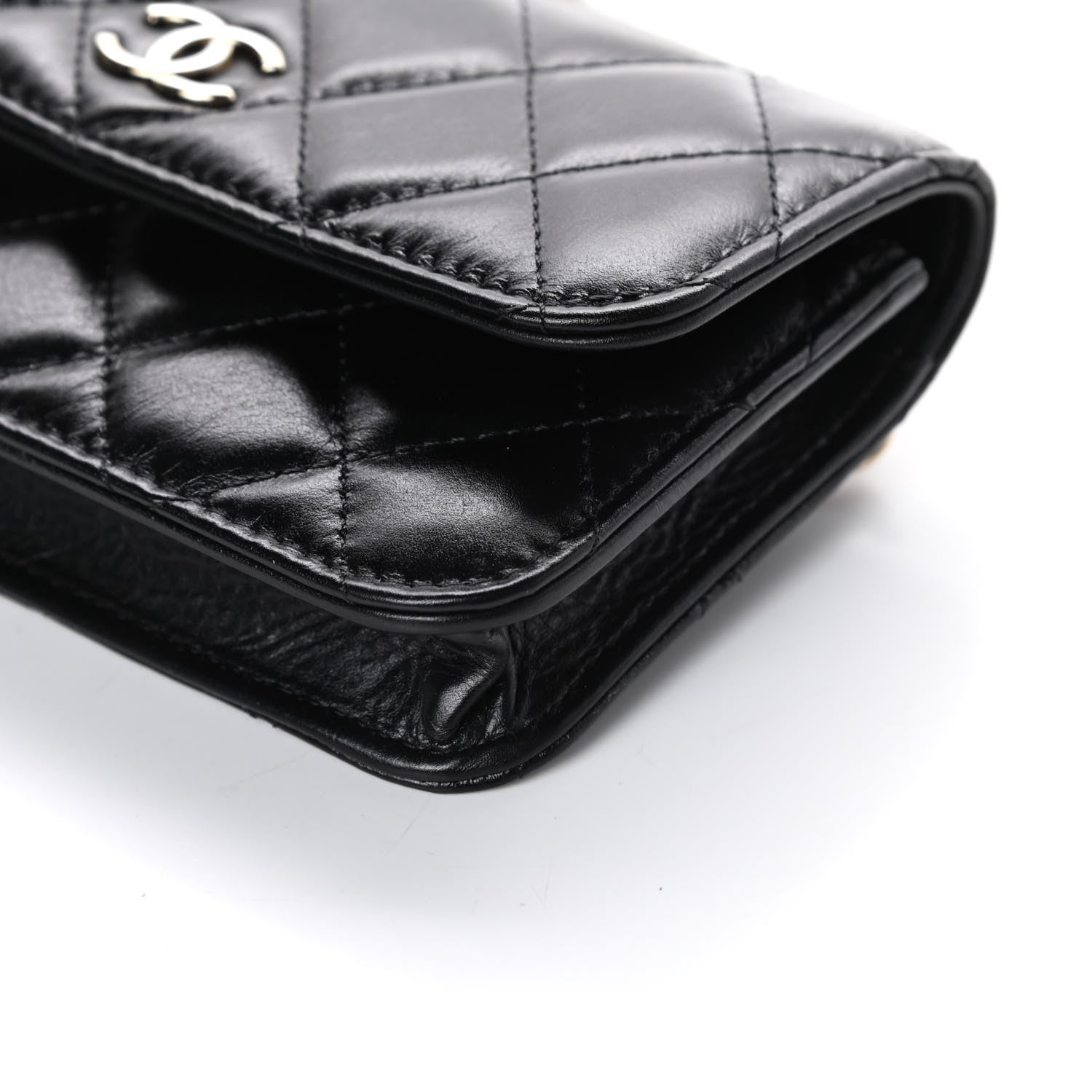 Chanel Calfskin Quilted Maxi Pearls Clutch With Chain Black 9 of 9