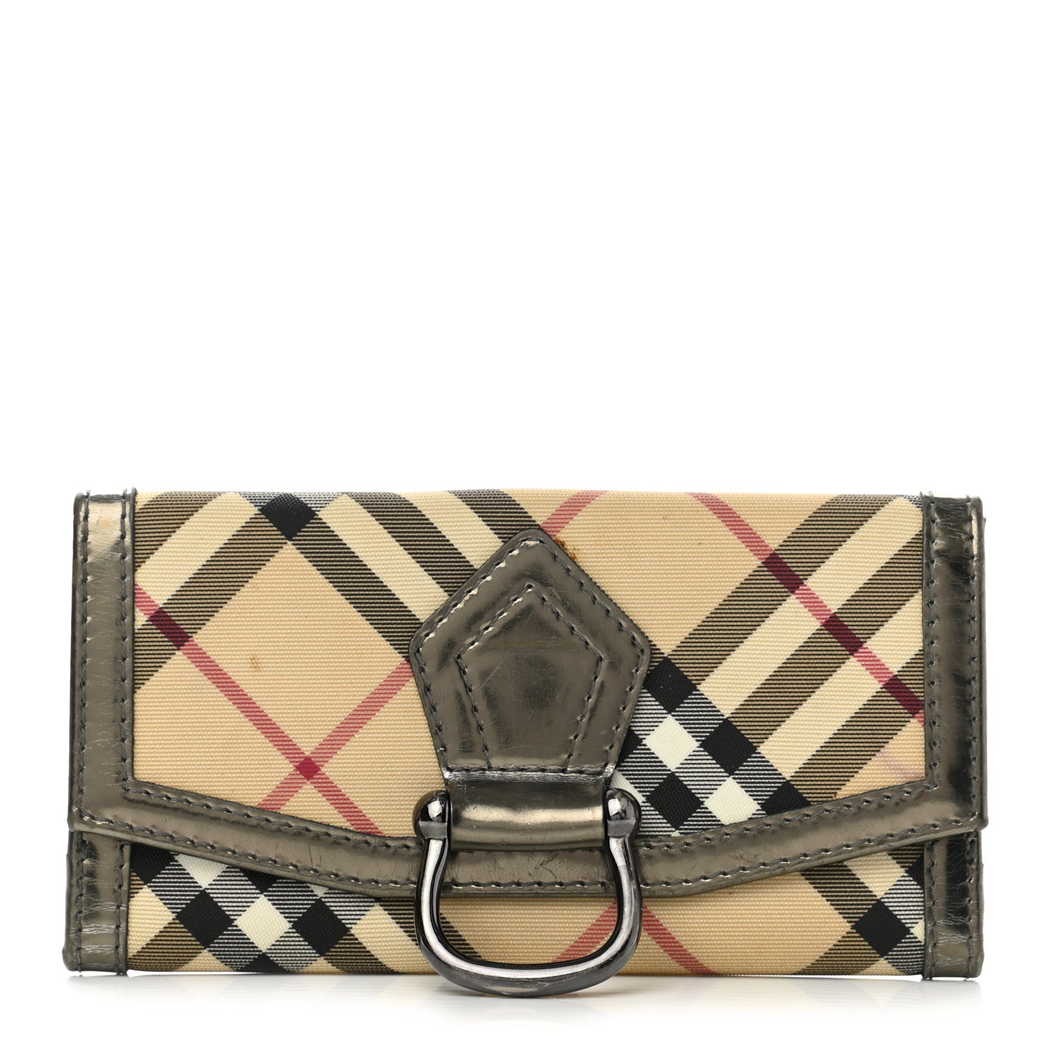 Burberry Patent Nova Check Tri-Fold Wallet Pewter 1 of 15
