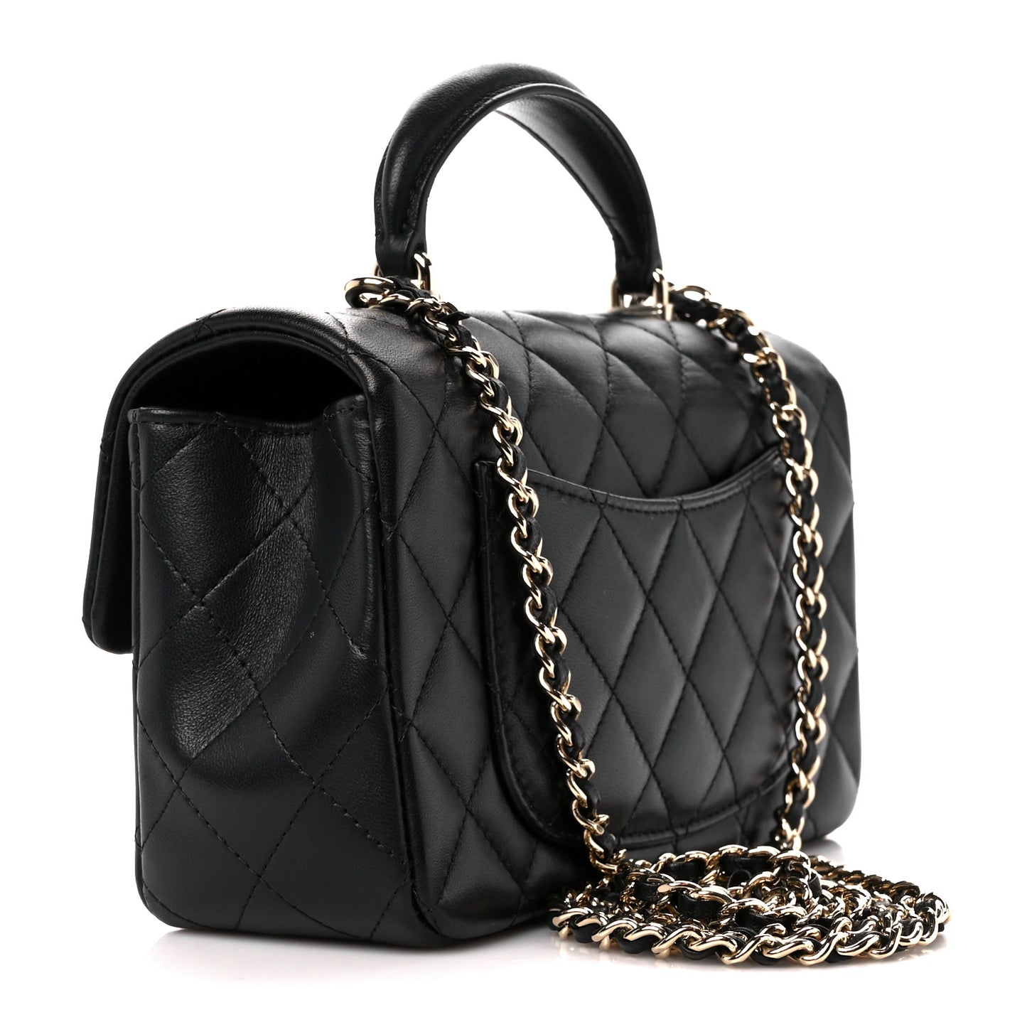 Lambskin Quilted Mini Top Handle Rectangular Flap Black