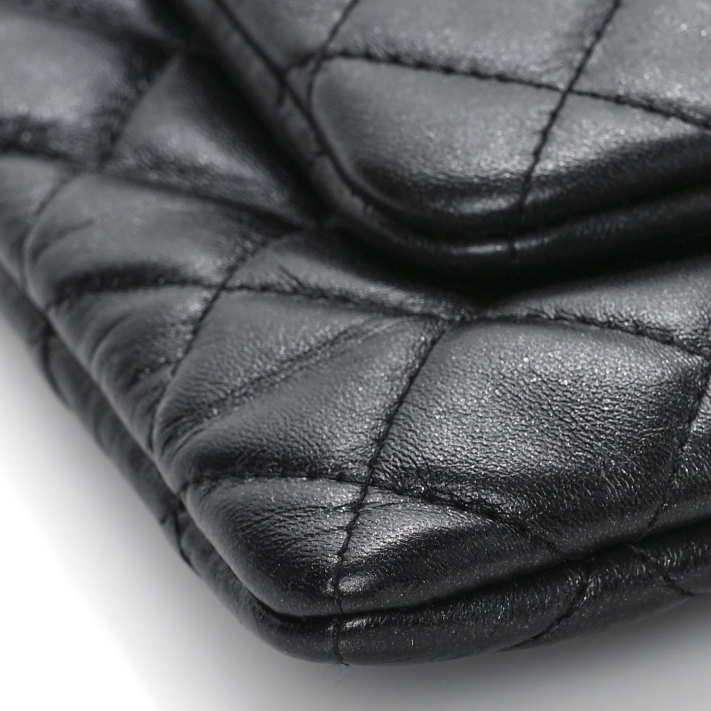 Shiny Lambskin Quilted Medium Double Case With Strap Black