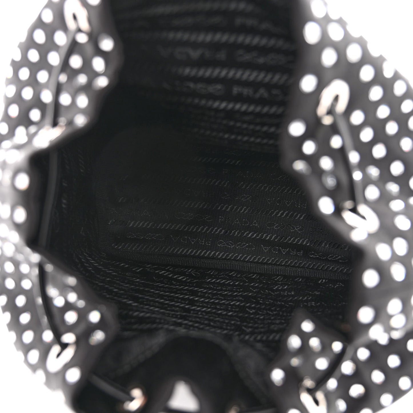 Satin Crystal Metal Triangle Logo Drawstring Pouch Cristal
