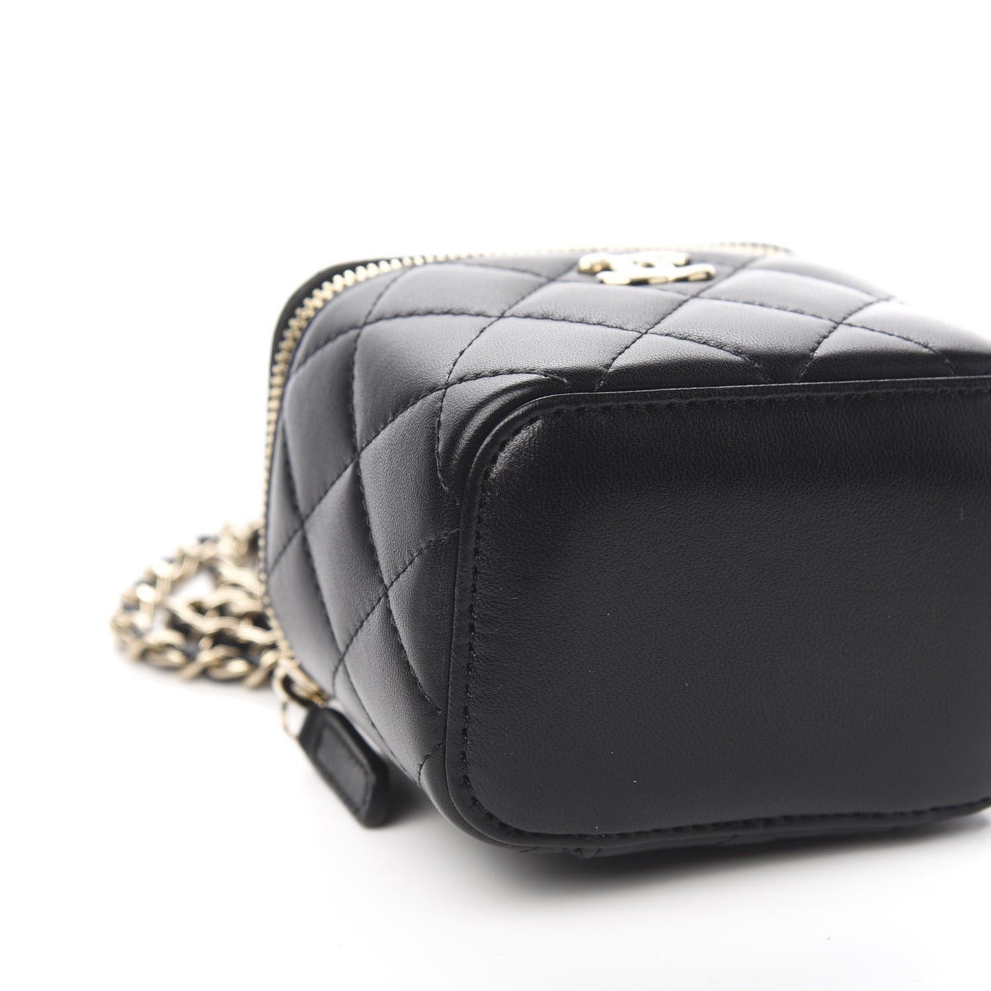 Lambskin Quilted Trendy Mini Vanity Case With Chain Black