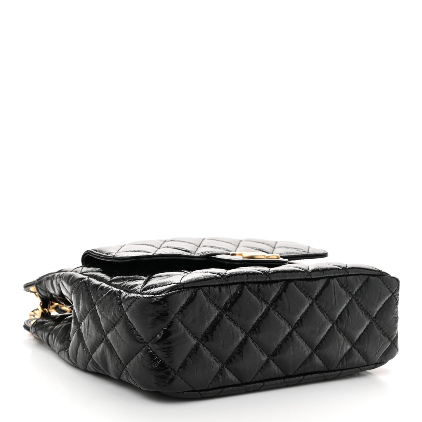 Shiny Crumpled Calfskin Quilted Wavy CC Hobo Black