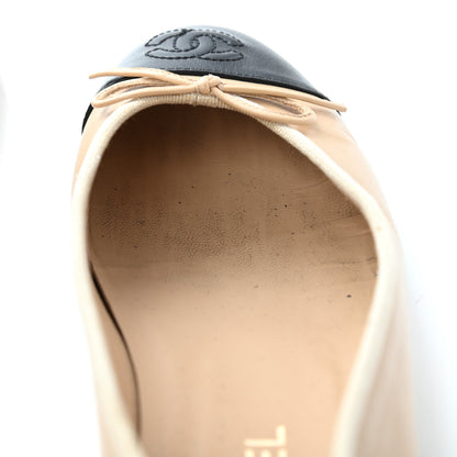 Chanel Lambskin Cap Toe Ballerina Flats 39.5 Beige Black 12 of 14