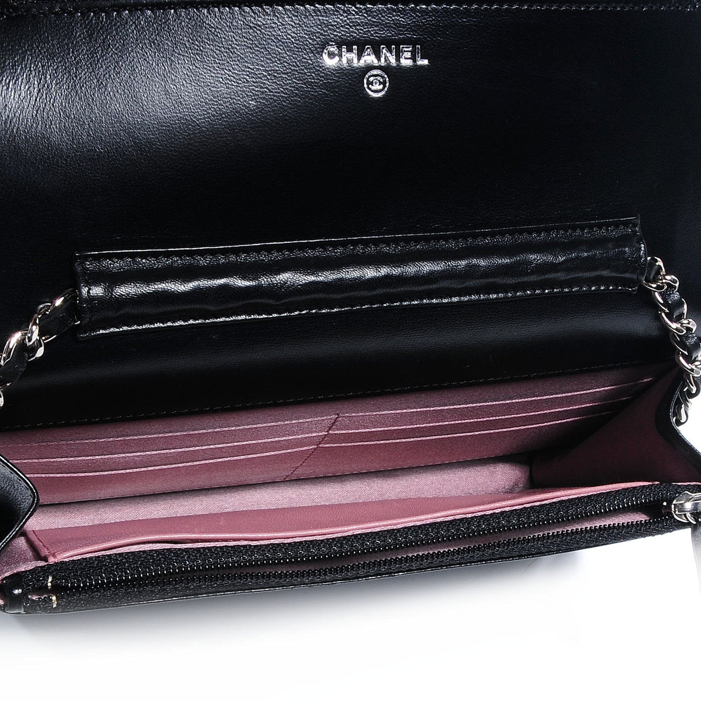 Lambskin Camellia Wallet on Chain WOC Black