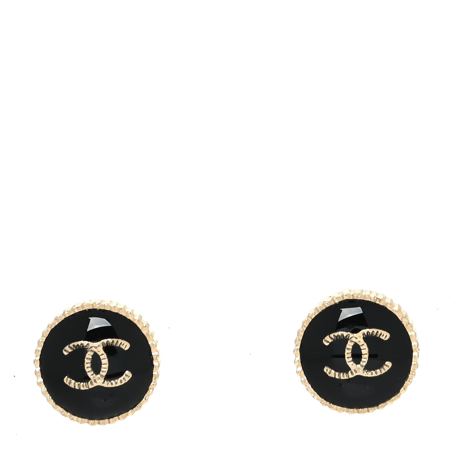 Chanel Resin CC Round Earrings Gold Black 1 of 4