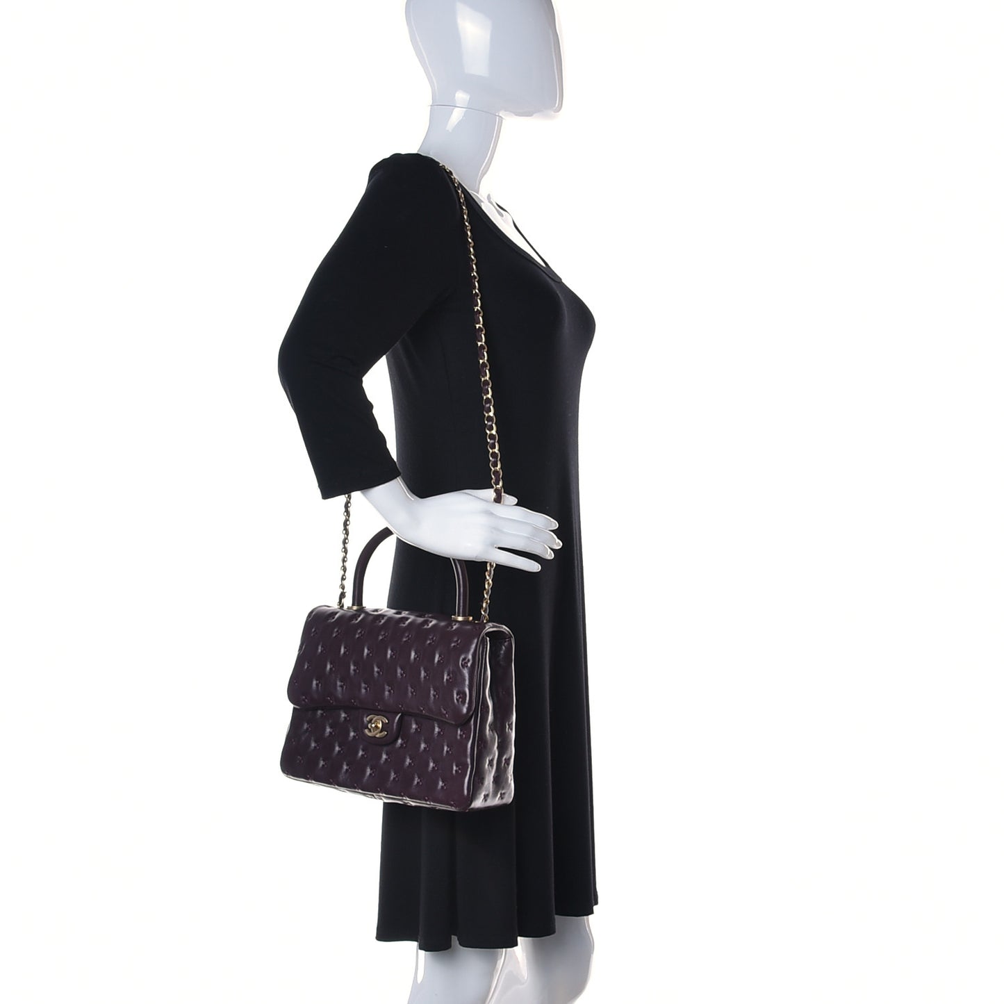 Lambskin Cross Stitch Small Coco Handle Flap Burgundy