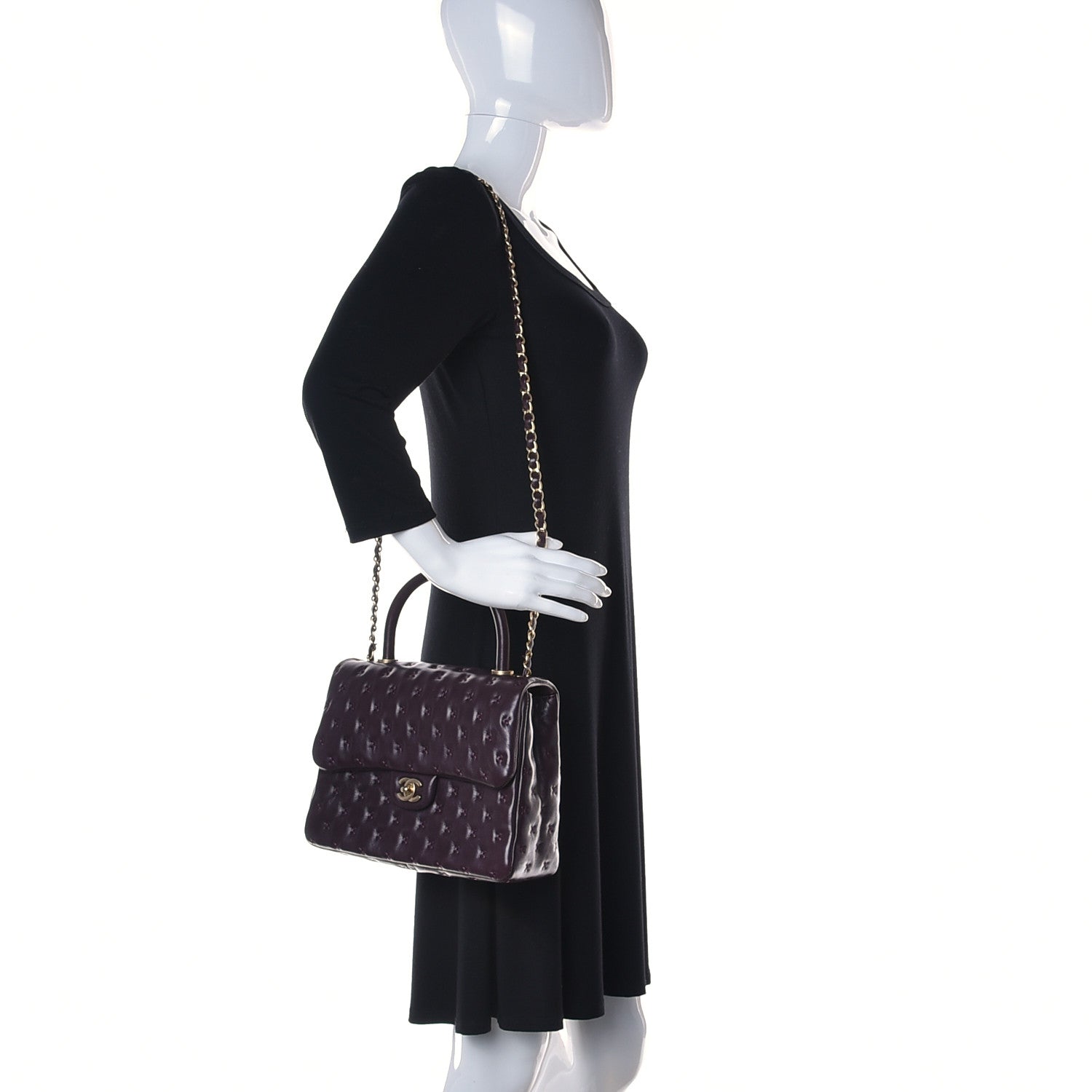 Chanel Lambskin Cross Stitch Small Coco Handle Flap Burgundy 2 of 14