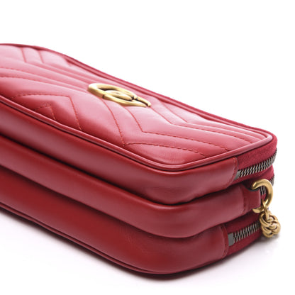 Gucci Calfskin Matelasse Mini GG Marmont Chain Crossbody Bag Hibiscus Red 10 of 11