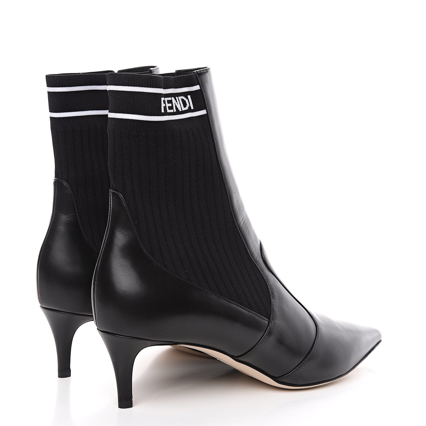 Vitellino Stretch Fabric Logo Rockoko Low Heel Sock Boots 40.5 Black White