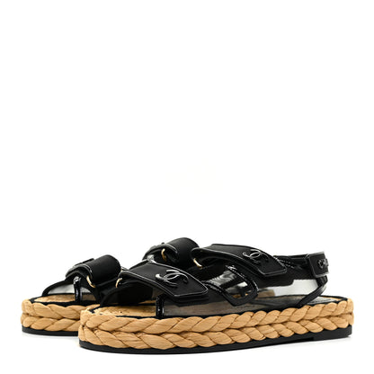 Chanel Mesh Patent Calfskin Velcro Dad Sandals 38.5 Black 3 of 13