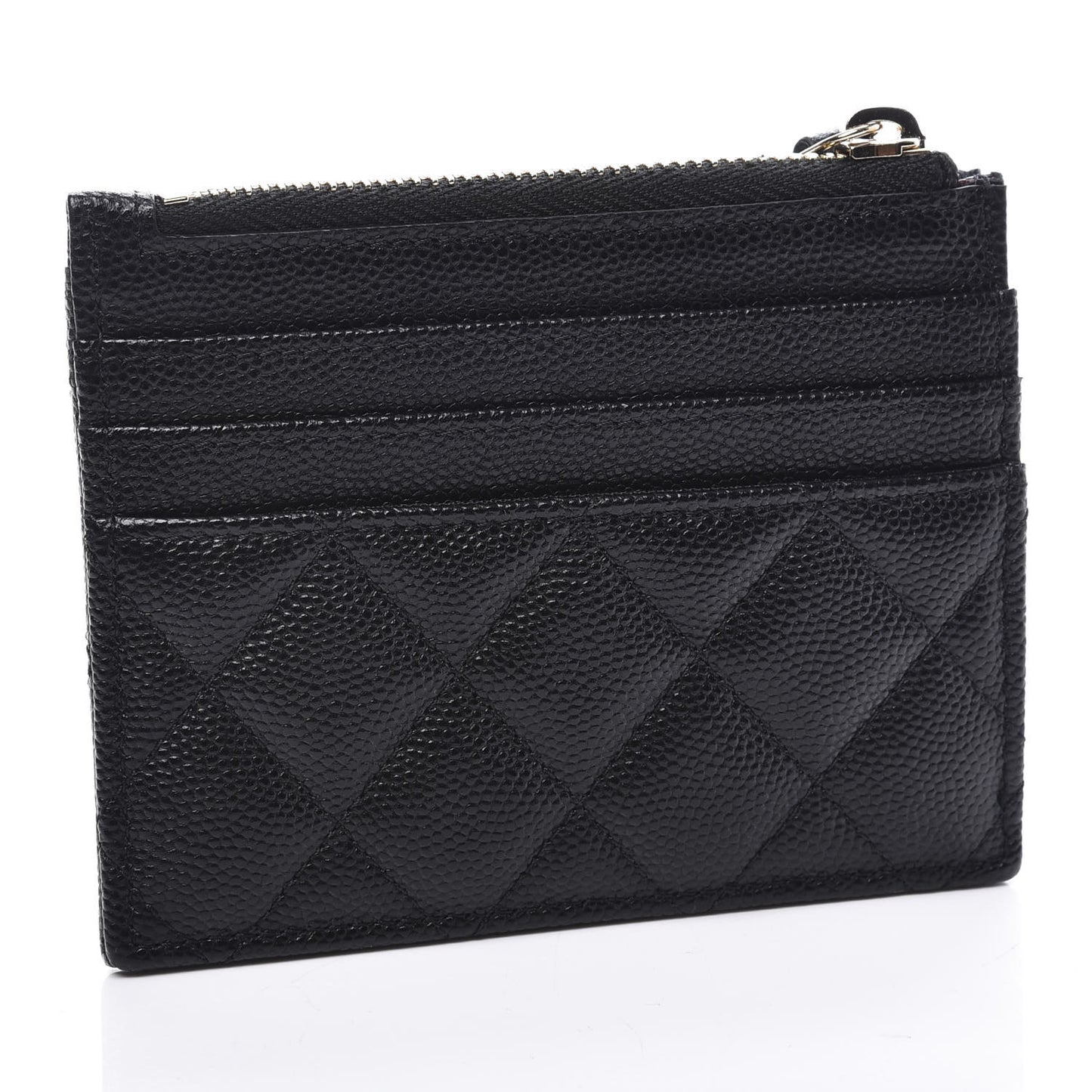 Caviar Quilted CC Zip Card Holder Black