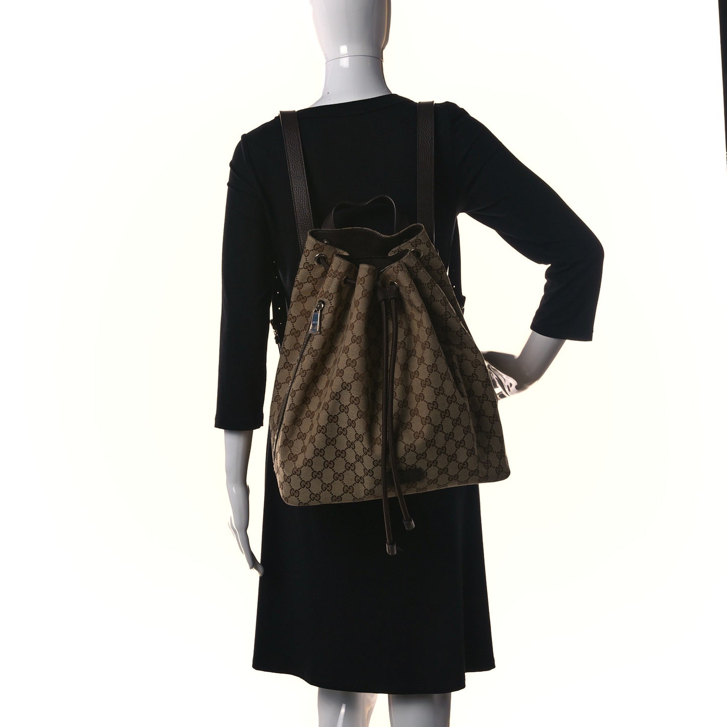 Monogram Dollar Calfskin O Drawstring Backpack Beige Ebony Testa di Moro Dark Chocolate